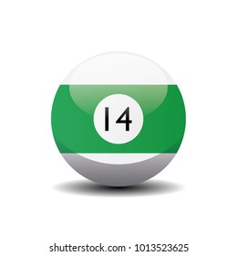Green and white billiard ball with number fourteen 14. Vector 3d ilustration icon