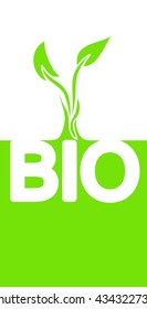 Green and white BIO logo concept, vertical orientation, white font bio and light green sprout