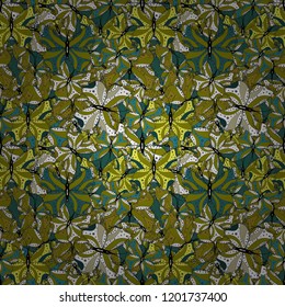Green, white and black butterflies. Vector illustration. Exotic animals. Superb background for design of fabric, paper, wrappers and wallpaper. Seamless.
