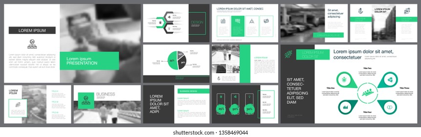 Green, white and black infographic design elements for presentation slide templates. Business and analysis concept can be used for annual report, advertising, flyer layout and banner design.