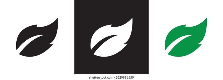 Green, white and black  leaf ecology icon. Environment and Nature Symbol. Vector for websites, mobile interfaces, presentations, banner, visual branding etc. Vector illustration. EPS 10