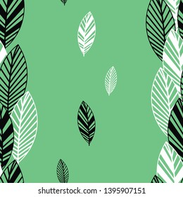 Green, White and black seamless vector background with elements of leaves. Perfect for fabric, home decor, gift wrap, quilting, invitations, scrapbooking, wall paper and projects.