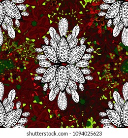 Green, white and brown and golden pattern. Elegant vector classic pattern. Seamless abstract background with repeating elements.
