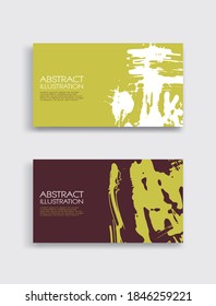 Green white brown ink brush stroke card on white background. Japanese style. Vector illustration of grunge stains