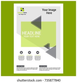 Green and White business annual report brochure templates, A4 size cover created with geometric modern patterns - squares, lines, triangles, waves