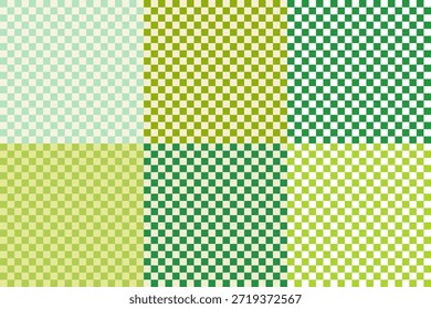 Conjunto de patrón transparente de tablero de ajedrez blanco verde. Geometría verde blanco Checker Kit de fondo. Vector de rejilla monocromo Paquete de impresión Bg. Patrón inconsútil retro de la rejilla para el diseño de moda, materia textil, empaquetado.