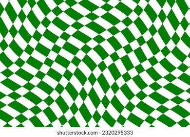 Vector de fondo de textura de marca de verificación verde y blanco. Patrón de tela de estratificación tartán ondulada. Las olas rayan el patrón étnico. Formas geométricas abstractas.