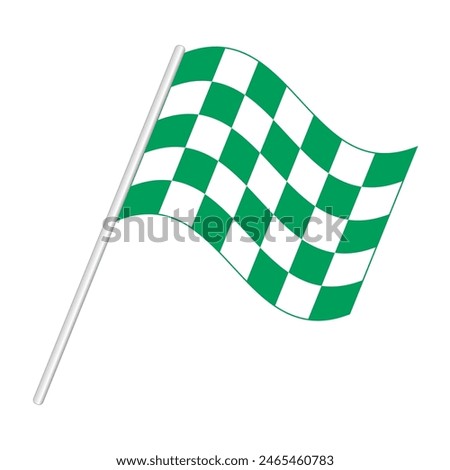 Green and white checkered racing flag. Special version of the end of session flag in certain races, displayed at the finish line, and used as prize, photographed together with the winner and trophy.