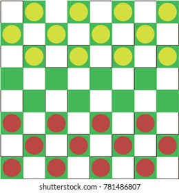 Green and White Chessboard with Red and Yellow Checkers
