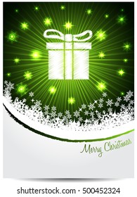 Green white christmas greeting card design with bursting scribbled gift box