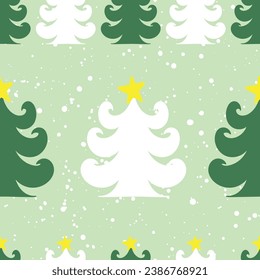 Green and White Christmas Tree seamless pattern.  Perfect for fabric, scrapbooking, wallpaper projects, and paper products.