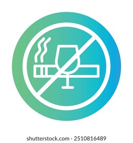A green and white circle with a red line through it. The circle is the shape of a cigarette and the red line is a no smoking sign