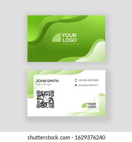 Green and white color business card or visiting card design in front and back view.