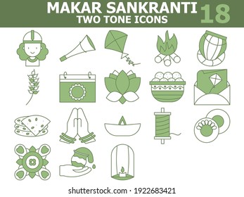 Weiße und grüne Farbpalette von Makar Sankranti Symbol im flachen Stil.