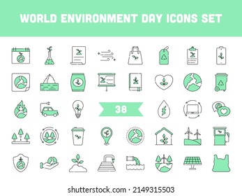 Green And White Color Set Of World Environment Icon Or Symbol.