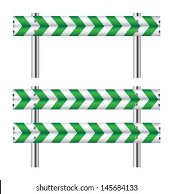 Green and white construction barricade on white