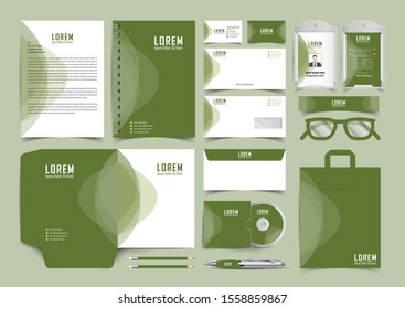 green and White corporate Stationery Template Design Kit. Branding Template Editable Brand Identity pack with digital elements. Vector company style for brandbook and guideline. EPS 10