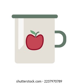 Green and white cup with apple vector illustration. Cup isolated on white background. Kitchen utensils concept