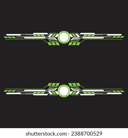 Decoración verde y blanca. Ingeniería de rendimiento de energía Vinil Sticker Set Decals para autos, mini camiones, motocicletas modificadas. Juego de gráficos de coches de carreras diseño vectorial aislado tira de carreras elegante