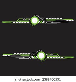 Decoración verde y blanca. Ingeniería de rendimiento de energía Vinil Sticker Set Decals para autos, mini camiones, motocicletas modificadas. Juego de gráficos de coches de carreras diseño vectorial aislado tira de carreras elegante