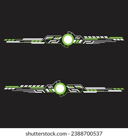 Decoración verde y blanca. Ingeniería de rendimiento de energía Vinil Sticker Set Decals para autos, mini camiones, motocicletas modificadas. Juego de gráficos de coches de carreras diseño vectorial aislado tira de carreras elegante