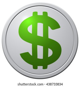 Green and White Dollar Button, Vector Illustration.