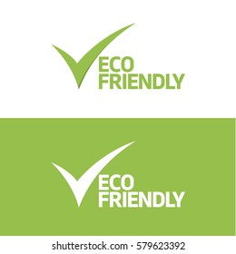 Green White Eco Friendly with tick sticker, sign, icon, label isolated