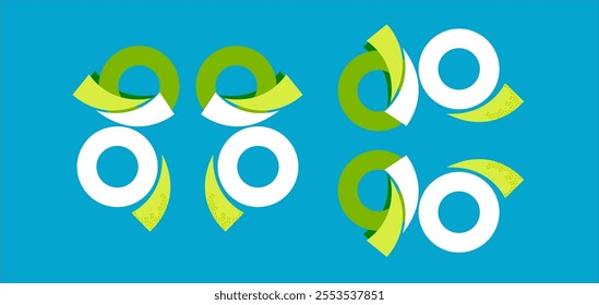 green and white elements or logos in the form of Q and P