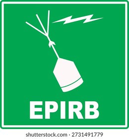 Ícone vetorial de sinalização EPIRB (Emergency Position Indicating Radio Beacon) verde e branco em estilo minimalista plano, isolado no fundo verde. Ilustração editável e escalável adequada para segurança marítima, sinalização de emergência, instruções de salvamento e sinalização de segurança.