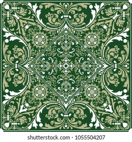 A green and white fancy pattern tile in vector format.