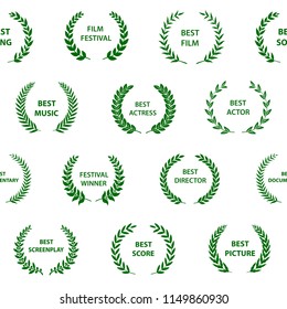 Green and white film award wreaths. Seamless pattern. Vector illustration.