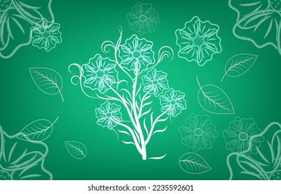 Green and white floral seamless pattern in the bohemian style. Tribal and ethnic motives. Geometrical ornament. Print for your textiles, background, carpet, wallpaper, clothing, wrapping, fabric.