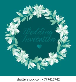 Green and white floral vector pattern. Spring blossom wreath with sakura flowers for card, poster, wedding projects.