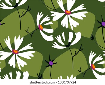 green white flower seamless pattern vector floral design primitive scandinavian