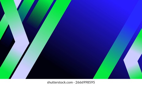 Líneas fluorescentes blancas verdes sobre fondo azul degradado.