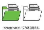 A green and white folder icon set, each holding papers, representing digital document management.