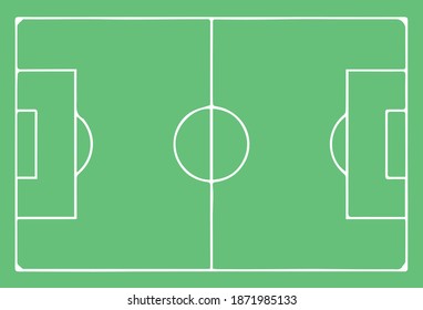 Green and white football field with soccer field marking. Play field with goal zone and goal service area. Playground.