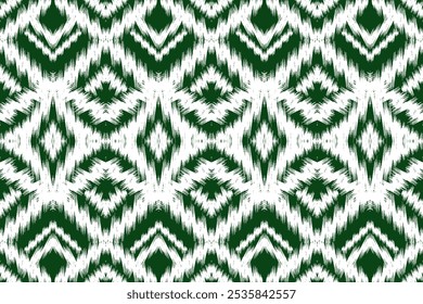 Green and White Forest Ikat Pattern: Nature-Inspired Seamless Design for Organic Fabrics and Home Decor, Knitted pattern with snowflakes