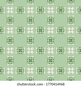 Green and white geometric porcelain pattern inspired by Portuguese, Italian or Spanish old retro tiles. Ceramic tile seamless vector pattern. Regular ornamental background.