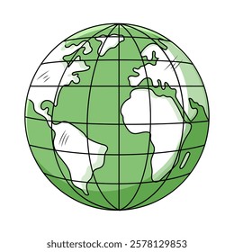 Green and white globe illustration with continents visible. Vector illustration