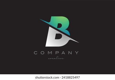 imagen vectorial del logotipo de la letra de gradiente B gris verde. Plantilla de estilo de corte creativo para empresa o negocio