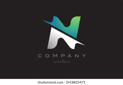 green white grey N gradient letter logo icon design vector illustration. Creative cut style template for company or business