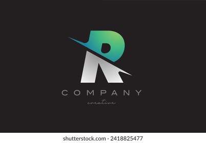 ilustración vectorial del diseño del logotipo de la letra de gradiente R gris verde. Plantilla de estilo de corte creativo para empresa o negocio