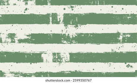 Green White Grunge Horizontal Striped Pattern Vector Contemporary Artistic Abstract Background. Grungy Drawn in Parallel Dry Brush Strokes Modern Art Illustration. Weathered Texture Seamless Wallpaper