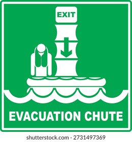 Icono de Vector de señalización de conducto de evacuación IMO verde y blanco en estilo minimalista plano, aislado sobre fondo verde. Ilustración editable y escalable adecuada para seguridad marítima, evacuación de emergencia, instrucciones para salvar vidas y señalización de seguridad.