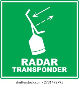 Green and white IMO radar transponder (SART) signage vector icon in flat minimalist style, isolated on green background. Editable and scalable illustration suitable for maritime safety, emergency signaling, life-saving instructions, and safety signage.