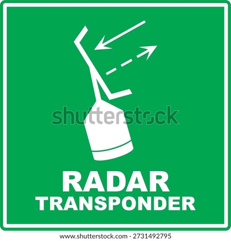 Green and white IMO radar transponder (SART) signage vector icon in flat minimalist style, isolated on green background. Editable and scalable illustration suitable for maritime safety, emergency signaling, life-saving instructions, and safety signage.