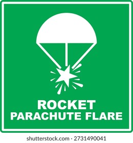 Icono de Vector de símbolo de bengala de cohete IMO verde y blanco en estilo minimalista plano, aislado sobre fondo verde. Ilustración editable y escalable adecuada para seguridad marítima, señalización de emergencia, instrucciones para salvar vidas y señalización de seguridad.