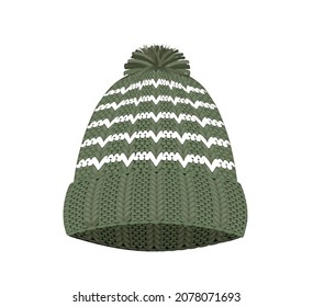 sombrero de invierno de punto verde y blanco. ilustración vectorial