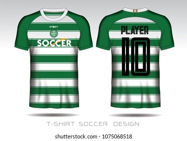 Green and white layout football sport t-shirt design. Template front, back view. Soccer kit national team shirt mock up. Vector Illustration.